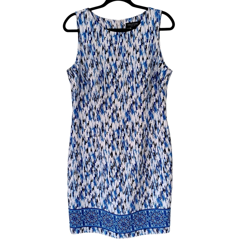 Perceptions NY Dress 12 Blue Kaleidoscope Print Sleeveless Sheath‎